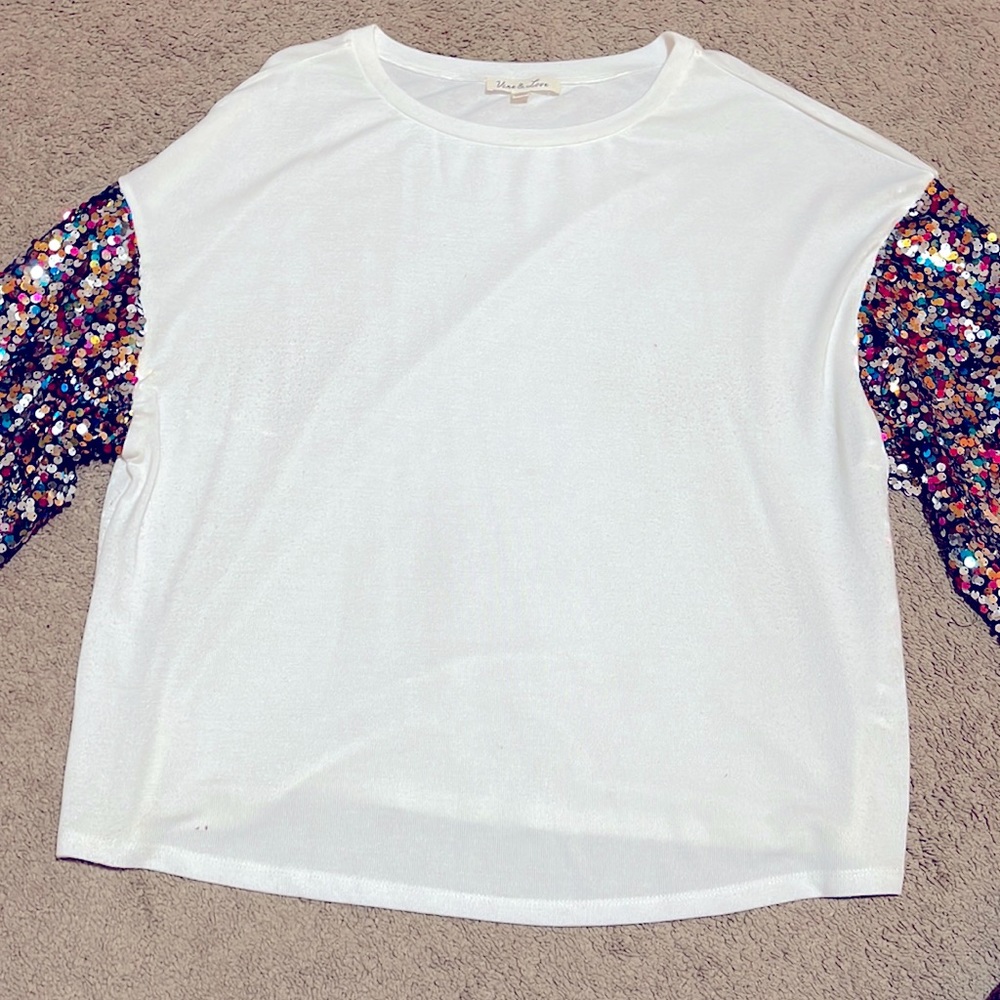 LG White shirt with sequin sleeves